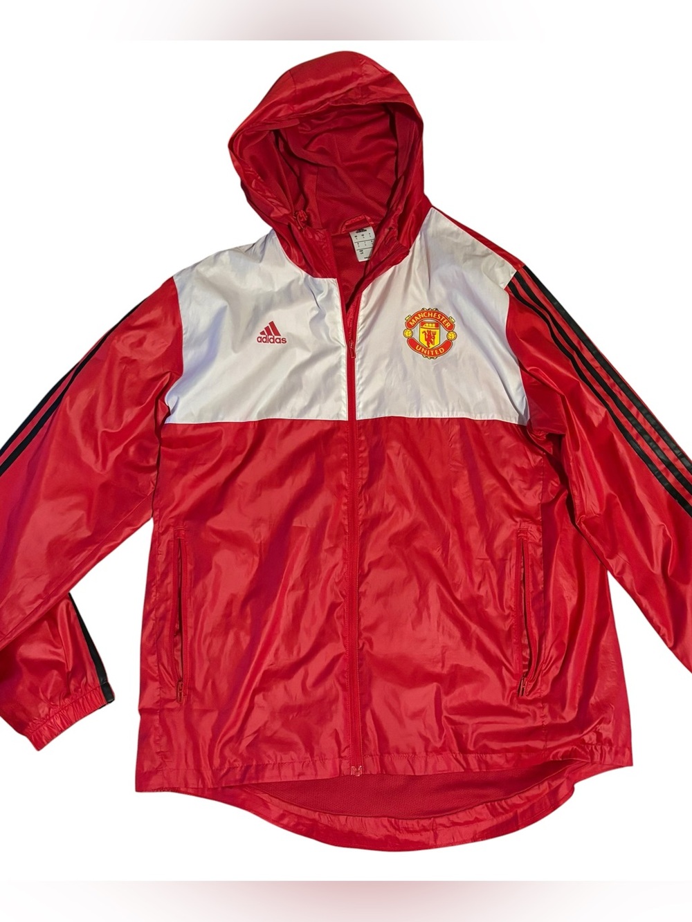adidas Red/White Manchester United Hoodie Full Zip Jacket Mesh Lined Men’s L